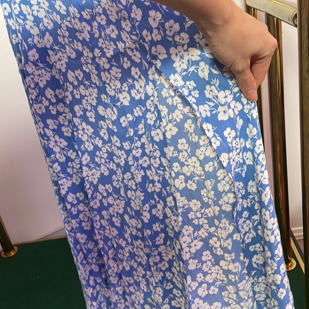 Reformation | Blue Bondi Ruffled Floral-print Crepe De Chine Midi Dress - Picture 10 of 12